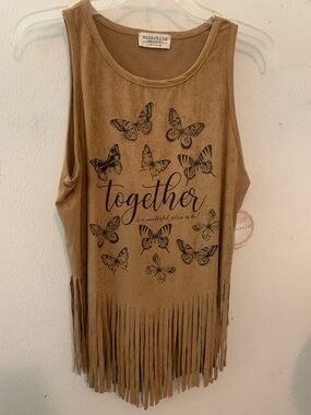 Moonchild Suede-Look Camel Fringe Tank Top